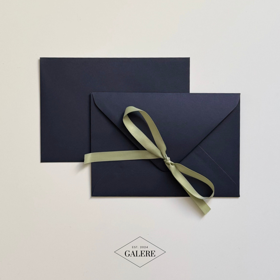 Navy Blue Envelopes with Green Ribbon