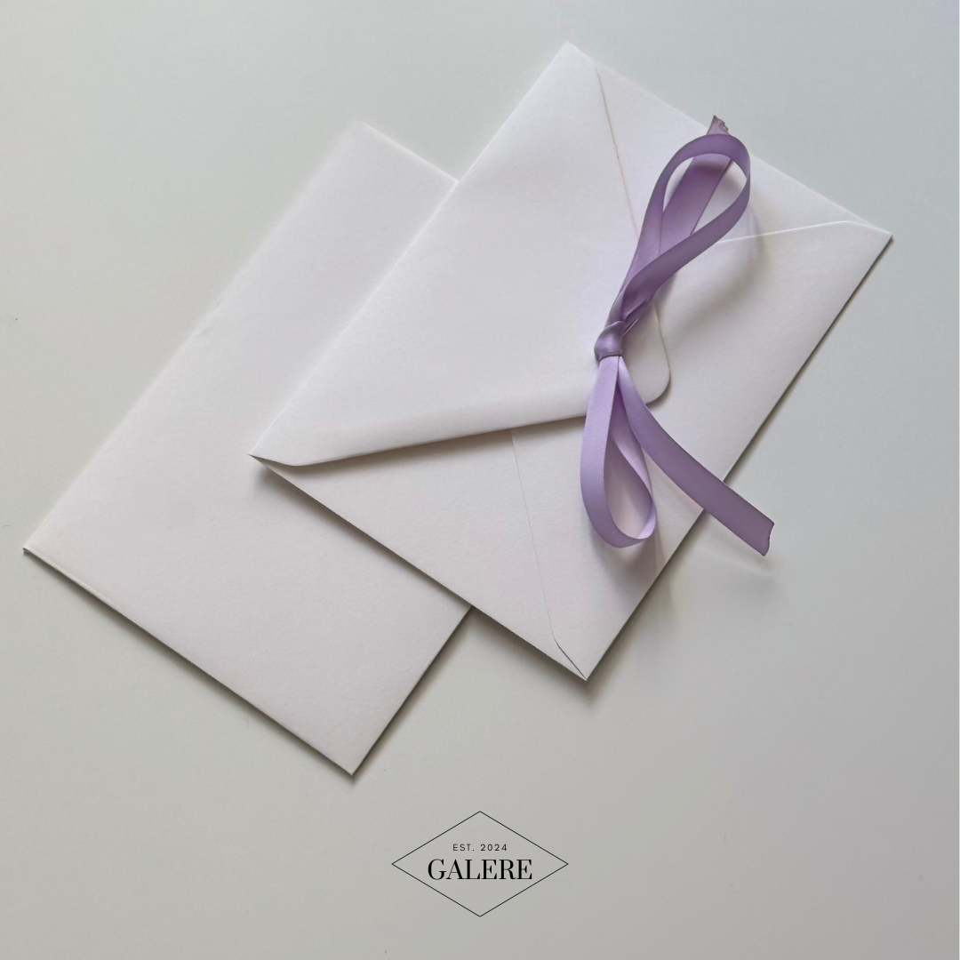 Ivory White Envelopes with Lilac Ribbon