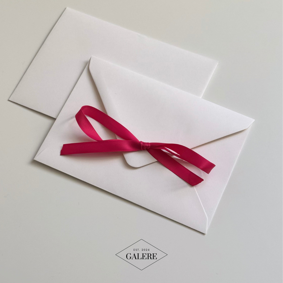 Ivory White Envelopes with Fuchsia Ribbon