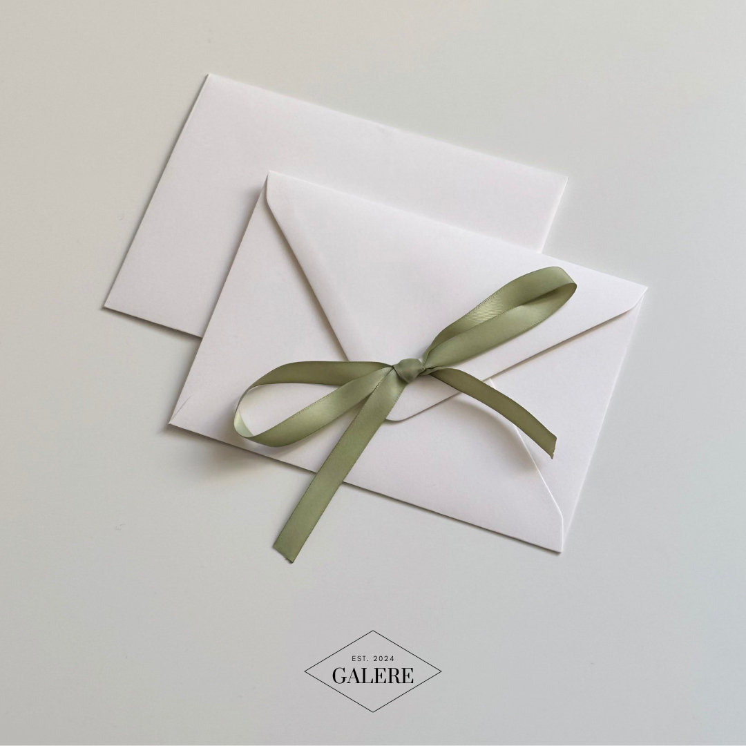 Ivory White Envelopes with Green Ribbon
