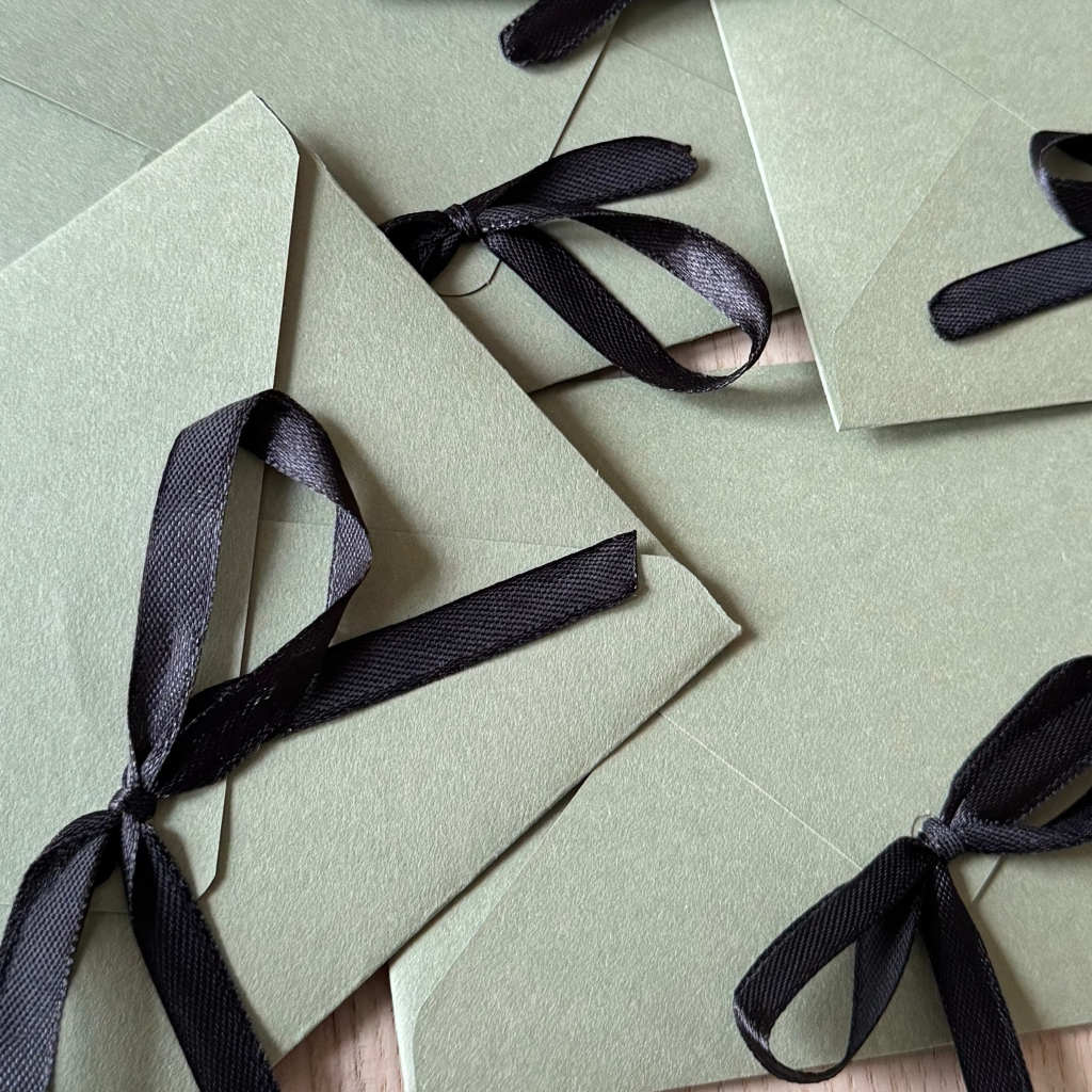 Cotswold Green Envelope with Black Ribbon