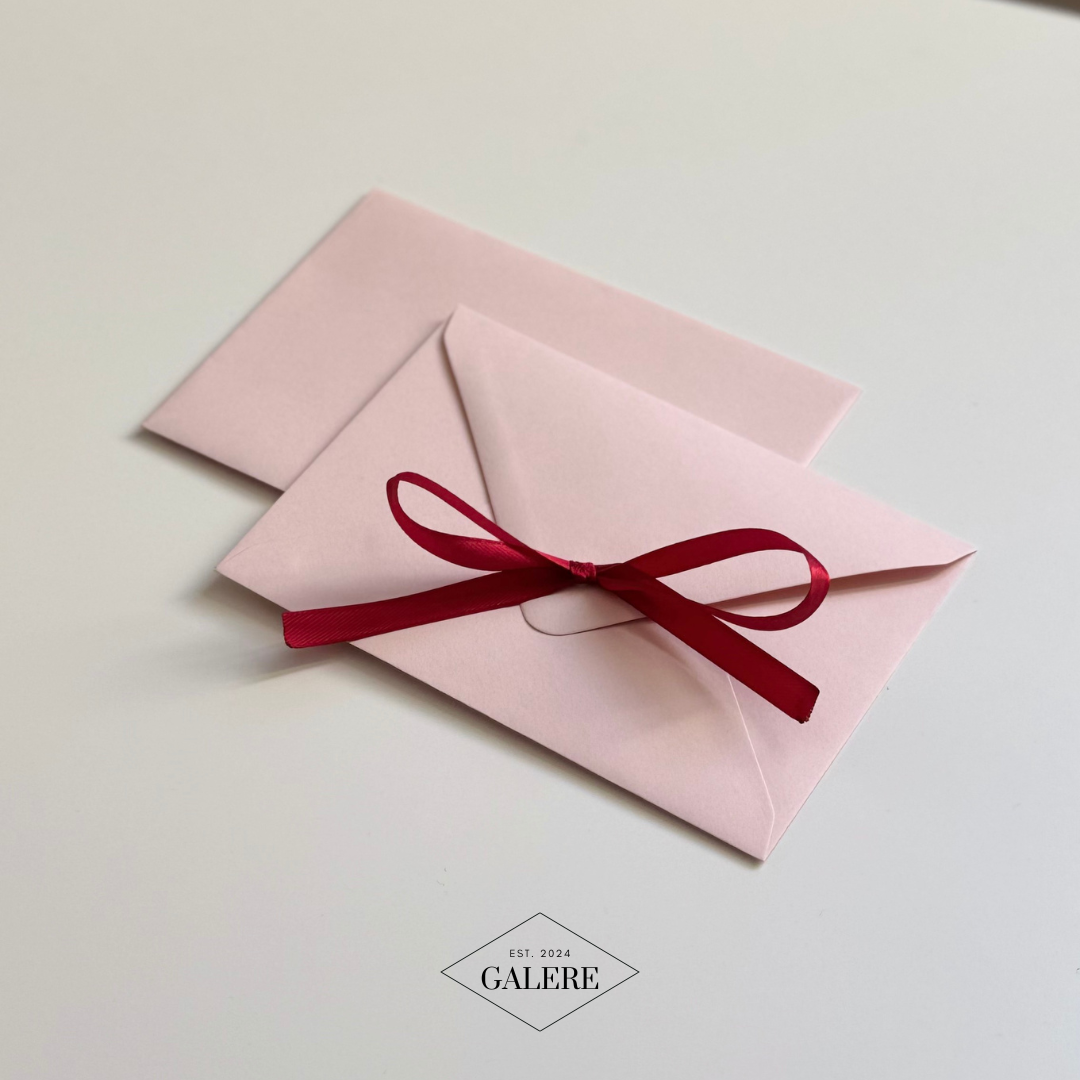 Pale Pink Envelopes with Red Ribbon