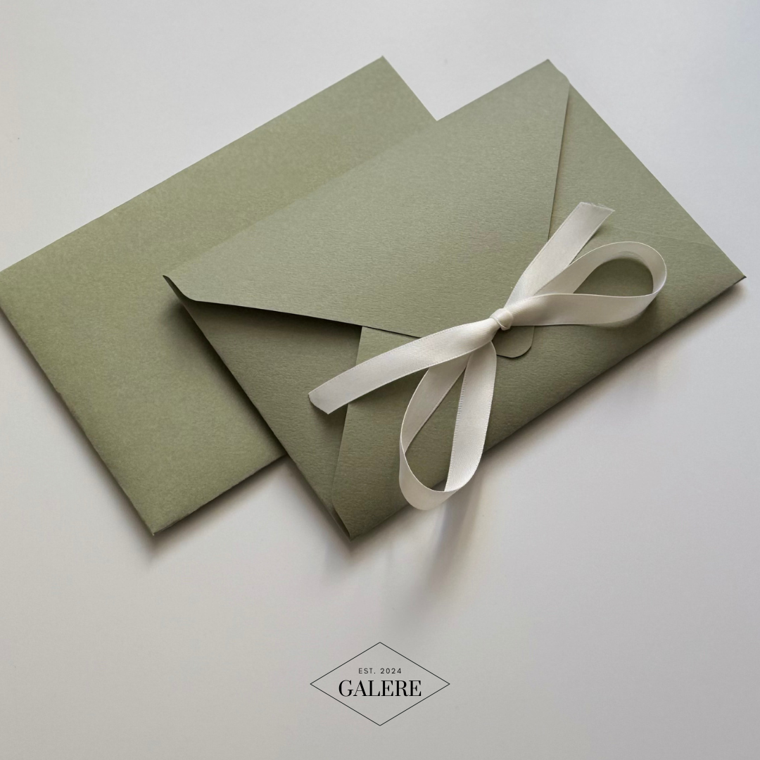 Cotswold Green Envelope with White Ribbon